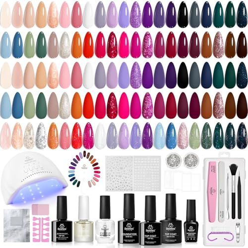 Beetles Gel Nail Polish Kit with U V Light, 75PCS Gel Nail Kit 45 Colors - color: C-Exquisite Femininity