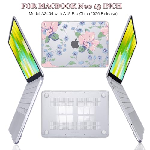 Pink Floral Clear Hard Case for MacBook Neo 13 inch A18 Pro A3404 - color: Pink Floral