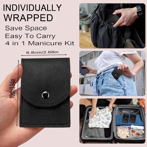 16 Sets Travel Manicure Set Professional Nail Clipper Kit Bulk,4 in 1 Adult Stainless Steel Travel Manicure Kit with Case Individually Wrapped Nail Clippers Bulk for Homeless,Hotel,Charity（Black） - color: Black