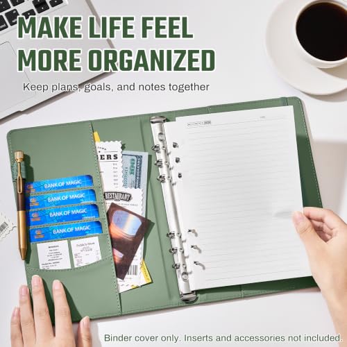 Ovesmusl Aesthetic A5 Binder 6 Ring, PU Leather Refillable Planner Cover - color: Green-flowers, size: A5