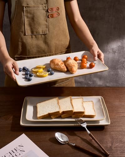 Famiware Serving Platters Set of 3 Sizes - Rectangular, Cappuccino White - color: Cappuccino White