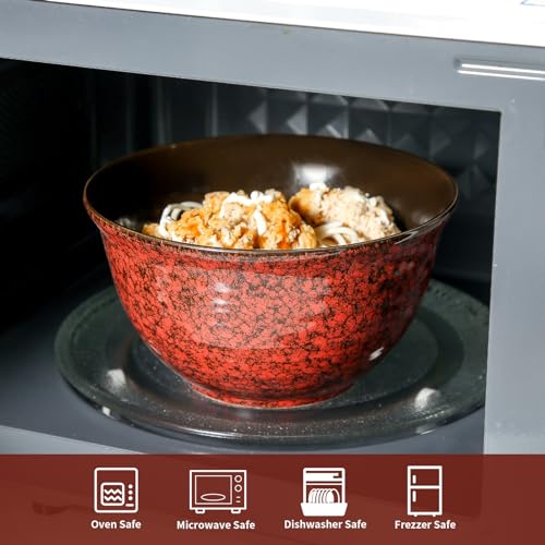 HASENSE Ceramic Soup Bowls, 40 Oz Serving Bowls Set of 4, Cereal Bowls, Salad Bowls for Pasta Soup Popcorn, Dishwasher & Microwave Safe, Christmas Thanksgiving Gifts, Red - color: Red, size: 40 Ounce