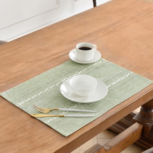 Wracra Cotton Linen Place Mats, Sage Green Embroidered Placemats Set of 8 - color: Hemstitched Sage Green, size: Placemats(Set of 8)