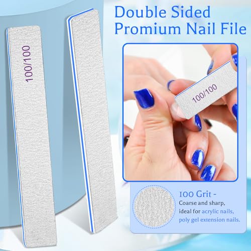 BLESWIN 25PCS Nail File Professional, 100/100 Grit Nail Files Reusable for Acrylic Nail, Double Sided Nail File for Fake Nail, Suitable for Nail Tech or Pet - size: 100Grit(25 Count)