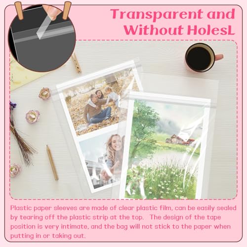VOKOY 100 Pack 8 3/8 x 10 1/8 inches Crystal Clear Sleeves Storage Bags, Self Sealing Cellophane Bags Magazine Sleeves Protectors for 8x10 Photo Mats Art Prints Drawings - size: 8 x 10 Inch, style: 100 Pack