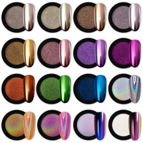 Artdone 16 Jars Chrome Nail Powder Nail Art Fimo 1g/Jar Gold Mirror - color: 16 Jars Gold Mirror