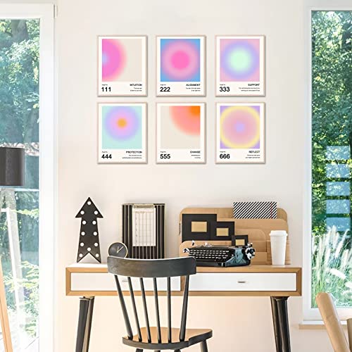 Aura Angel Numbers Poster, Colorful Gradient Posters for Room Aesthetic, Minimalist Inspirational Quotes Canvas Wall Art Paintings, Abstract Y2k Style Bedroom Wall Art for Girl's Room, Dorm - color: An