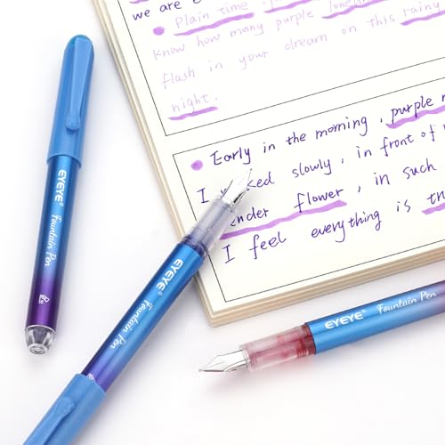 EYEYE Disposable Fountain Pens for Writing, Medium Point, Pack of 8 Blue - color: Blue