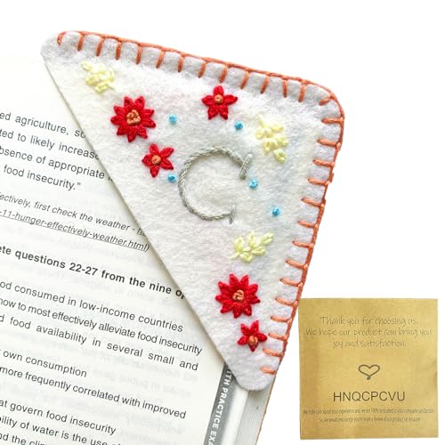 Personalized Hand Embroidered Corner Bookmark, Bookmarks for Women, Personalized Bookmark for Books, Cute Flower Book Mark, Hand Stitch Gift for Women for Book Lovers by HNQCPCVU (C, White) - color: White, size: C