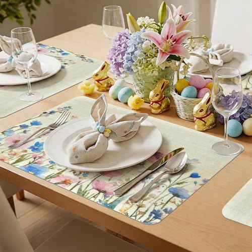 Vinyl Placemats Set of 6-12x17 Inch - Heat Resistant Washable Place Mats Waterproof Non-Slip Wipeable Table Mats for Dining Table Decor, Indoor/Outdoor Plastic Mat - color: Floral-4