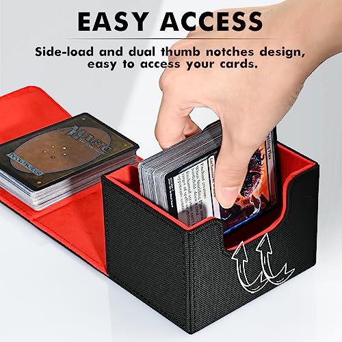 ZLCA MTG Deck Box Holds 120+ Single Sleeved Cards Commander Deck Box - color: A1-Black& Red, size: A-Horizontal