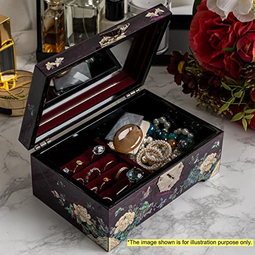 February Mountain Mother of Pearl Jewelry Organizer Box - Mothers day gifts Handmade Jewelry Box Gifts for mom from daughter Flower and butterfly design - color: Purple