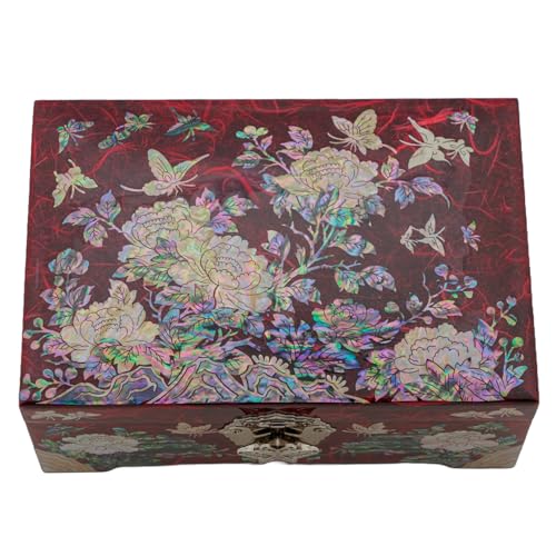 February Mountain Mother of Pearl Jewelry Organizer Box with Ring Tray - Gifts for Women Unique gift for women who have everything - color: Red