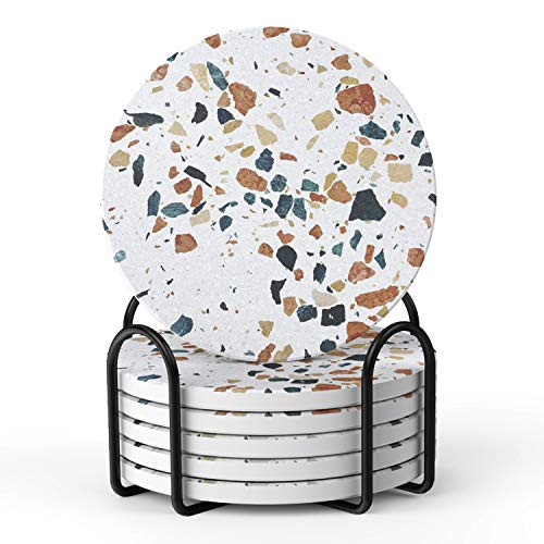 LIFVER Coasters Set of 6, Terrazzo Style Ceramic Drink Coasters with Holder - color: Terrazzo Marble, size: 6 Pack