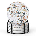 LIFVER Coasters Set of 6, Terrazzo Style Ceramic Drink Coasters with Holder - color: Terrazzo Marble, size: 6 Pack