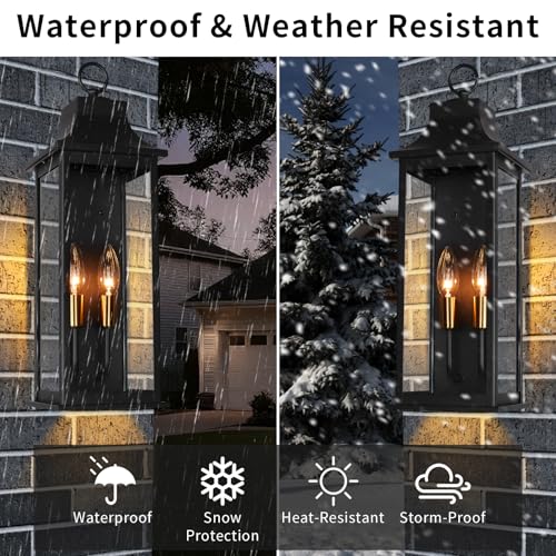 JYZ 2PK 20" Exterior Coach Light Wall Mount, Farmhouse Outdoor Entry Wall Lantern Fixture, Exterior Wall Sconce with E12 Base, Anti-Rust Aluminum with Clear Glass Wall Lamp for Porch, Garage, Patio - size: 20 inch - 2 PK