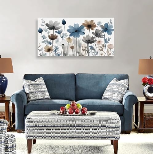 KZKU Flowers Canvas Wall Art - Floral Pictures for Wall Decor Indigo Brown Grey Canvas Prints Nature Printing Artwork for Living Room Bedroom Home Office Wall Decoration 24" x 48" - color: Elegant Flowers, size: 48"L x 24"W
