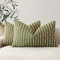 Foindtower Boho Striped Boucle Lumbar Throw Pillow Covers 12x20 Olive Green - color: Olive Green, size: 20" x 12" (Pack of 2)