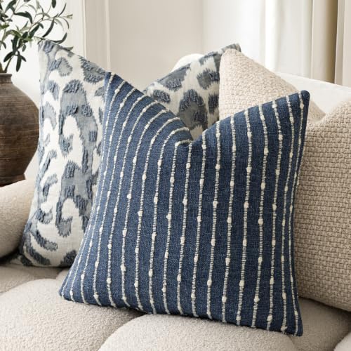 Foindtower Decorative Striped Boucle Throw Pillow Covers 18x18 Dark Blue - color: Blue Ashes, size: 18" x 18" (Pack of 2)