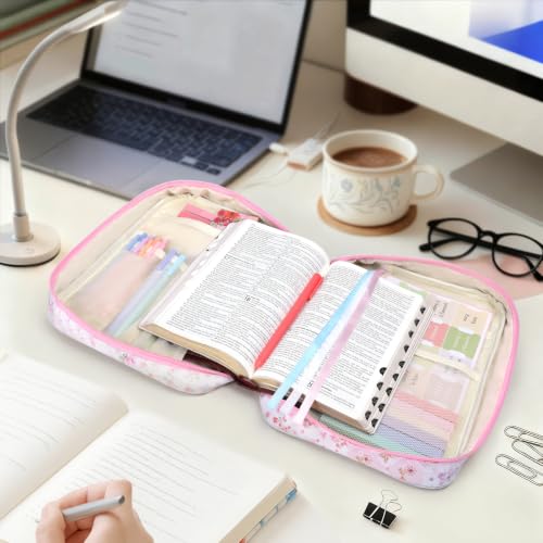 XKDOUS Bible Cover Case for Women Bible Bag Journaling Kit w/Study Supplies - color: Canvas Pink Patchwork, size: Large