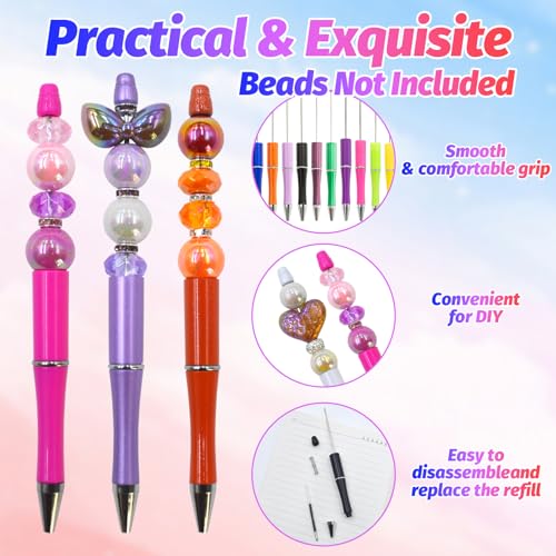 150 Pieces DIY Beadable Pen Kit – 50 Plastic Ballpoint Pens with Refills & Bags, Beads Not Included – School Supplies, Office Accessories & Craft Gifts for Students & Teachers (Multicolor) - color: A-Multicolor 01, size: 50