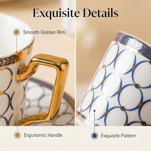 CwlwGO- Bone China Tea Cup Sets,15-Pieces Tea Cup and Saucer Set Service For 4 Whit 28 Ounces Teapot,Sugar Bowl,Creamer Pitcher and Spoons, Tea Gifts Sets For Women Patry. - color: Gold and white