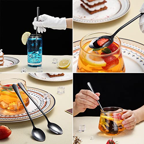 Premium Stainless Steel Coffee and Tea Spoons - Long Handle Set of 8 (Black) - color: 2. Black-8 Piece
