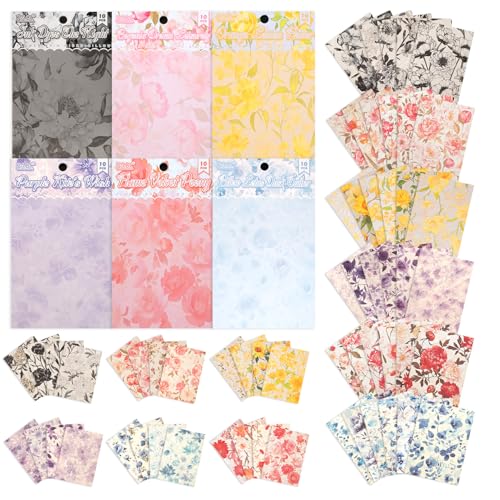 60 Pcs Scrapbook Supplies Kit Textured Paper, 6 Themes Vintage Craft Paper Kit，Relief Designs Decorative Paper，for Junk Journal Supplies，DIY Collage，Decoupage Card Making Supplies，Collage Background - color: C