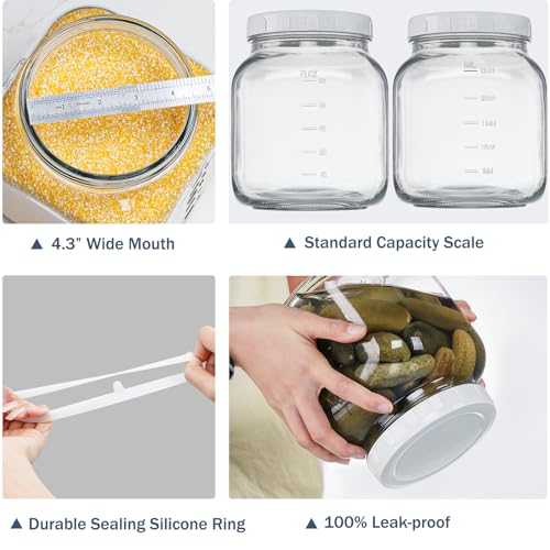 0.8Gal Glass Jar with Lid, Wide Mouth Mason Jar for Airtight Storage, 2 Pcs - size: 0.8 Gallon
