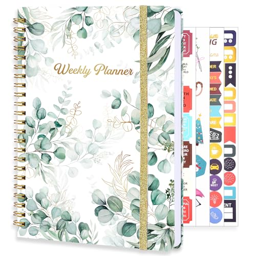 Thboxes A5 Weekly Planner, Undated Spiral To Do Notebook, Green Leaves - color: Green Leaves