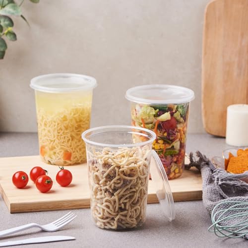 Jaluxing [42 Sets - 32 oz. Plastic Deli Food Storage Soup Togo Containers With Airtight Lids Clear Disposable Takeout Quart Container (Formerly FULING)