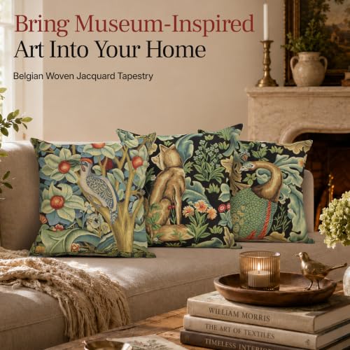 William Morris Black Tapestry Throw Pillow Cover 18 x 18 in With Zipper - color: Black Wolf