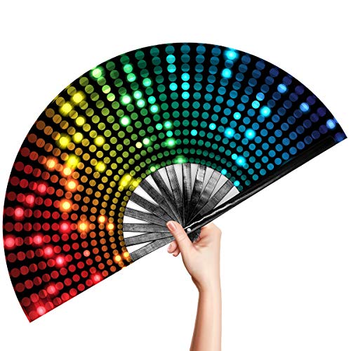 OMyTea Large Rave Clack Popping Fan for Line Dancing - Boots on The Ground Folding Hand Fan - for EDM, Music Festival, Hot Flashes, Party, Decoration (Disco Lights Dots) - color: Disco Lights Dots