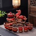 Ceramic Red Horse Teapot with Infuser - Chinese Gongfu Tea Set, 8 Cups, Semi Automatic Design for Loose Leaf Tea - color: Red Horse - B