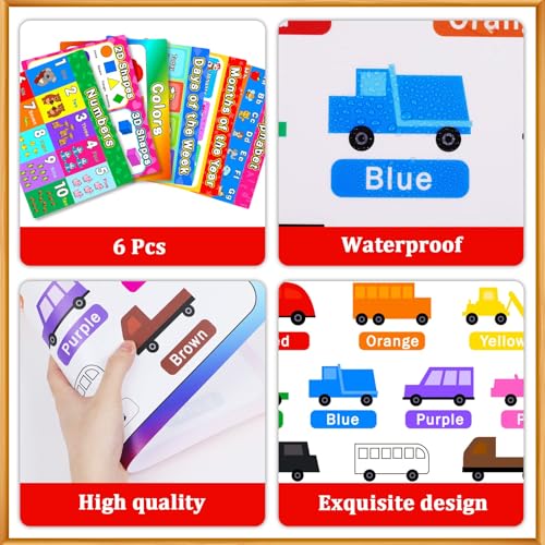 Educational Preschool Placemats Set of 6 Kid Plastic Table Mat 17×13×0.04in - style: Educational Preschool