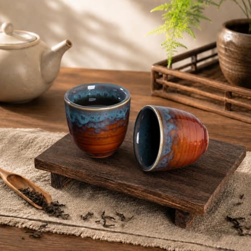 Ceramic Japanese Tea Cups, 5 oz Tea Cup, Asian Teacup, Teacups, Set of 2 (Peacock Tail, 2 pcs) - color: Peacock Tail, size: 2 pcs