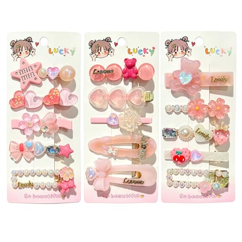 15 Pcs Girl and Women Hair Clips, Sweet and Fashionable Hair Clip Set, Pearl Color Acrylic Resin Hair Accessories, Suitable as Gifts for Girls and Women(pink) - color: pink