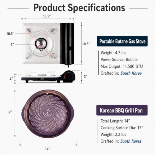 TECHEF - Stovetop Korean BBQ Non-Stick Grill Pan with Agni Portable Gas Stove Burner, Made in Korea (Grill Pan w Stove) - color: Grill Pan w Stove