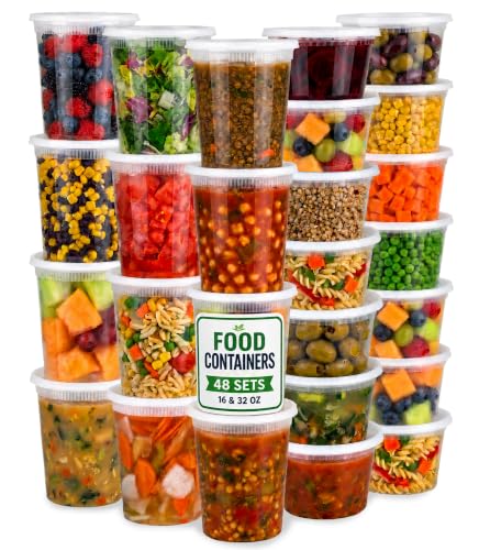 48 Sets Plastic Food Storage Deli Containers w/ Lids 16oz Pint & 32oz Quart - size: 48 Sets (2 Sizes: 16 & 32 oz)