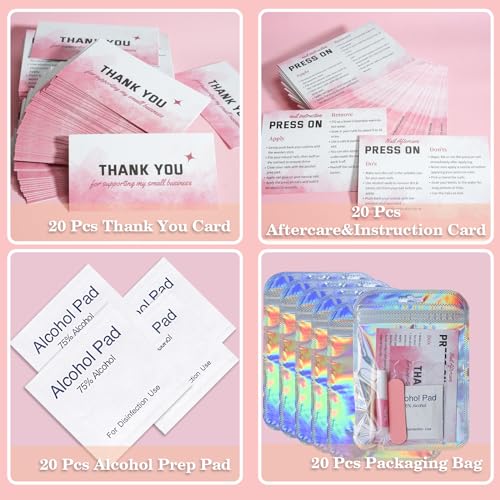 Press On Nail Tool Kit Nail Prep Kit Packaging (20pcs in Pink) - size: 20pcs in pink