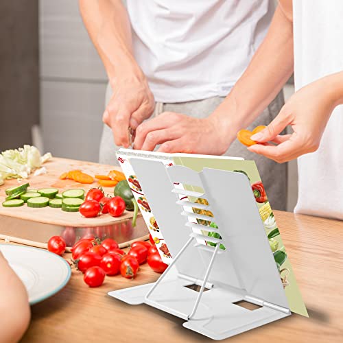 Metal Book Stand Adjustable Book Holder for Reading - color: Full White