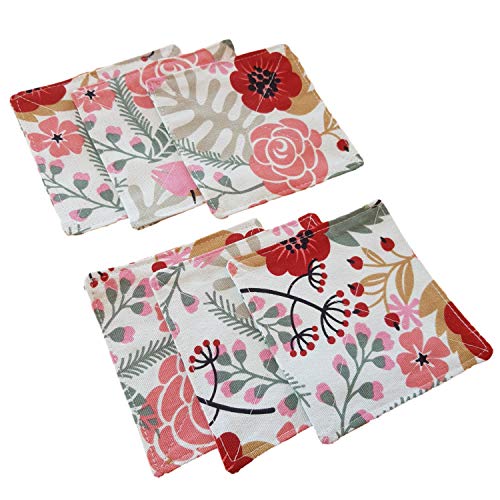 2 Layers Coasters Saucers Canvas Floral Botanical Fabric 4", 6 Pack - Sweet Exotic Flower - color: Sweet Exotic Flower