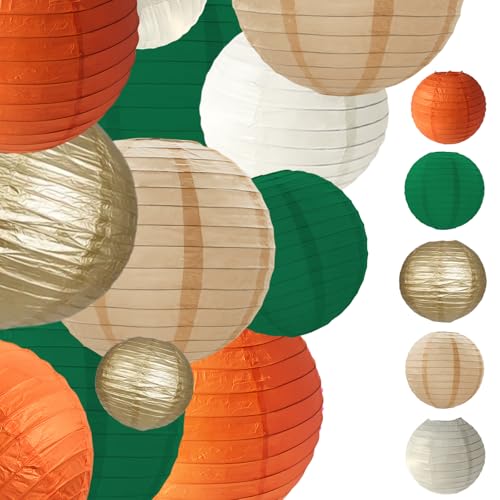 Green Orange Paper Lanterns Decorative 15pcs Party Hanging Decorations for Bachelorette Wedding Birthday Baby Shower Graduation Anniversary Green orangeThemed Room Decor - color: Green,orange,brown,gold,ivory White