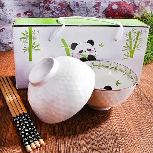 Ceramic Rice Bowl with Chopstick Set of 2, 4.45‘’ Porcelain Small Bowls - style: XM2