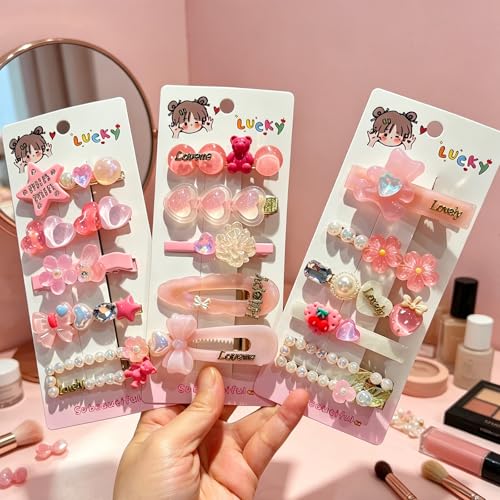 15 Pcs Girl and Women Hair Clips, Sweet and Fashionable Hair Clip Set, Pearl Color Acrylic Resin Hair Accessories, Suitable as Gifts for Girls and Women(pink) - color: pink