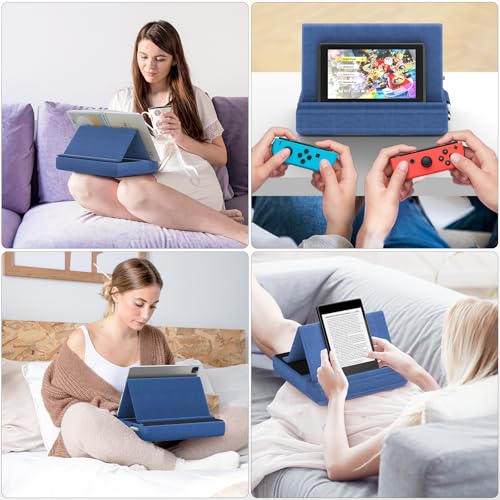 KDD Tablet Pillow Stand, Multi-Angle Viewing Ipad Holder for Lap, Bed and Desk, Foldable Soft Pad Dock with Stylus Mount Compatible with Ipad Pro 12.9, 10.5, 11, Air, Mini, Phones, Books, E-Reader - color: Blue