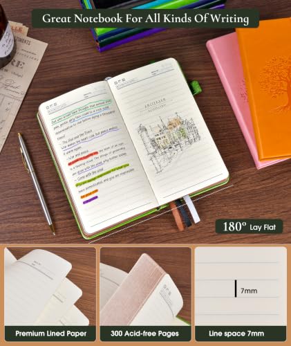 Small Journal Notebook 3.7"x6.8", 300 Page Lined Paper Pocket Size Notebook - color: Light green, size: A6 (3.7in x 6.8in)