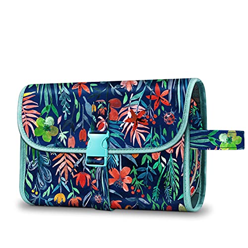 FINTIE Portable Toiletry Cosmetic Travel Bag Hanging Makeup Organizer - color: Jungle Night