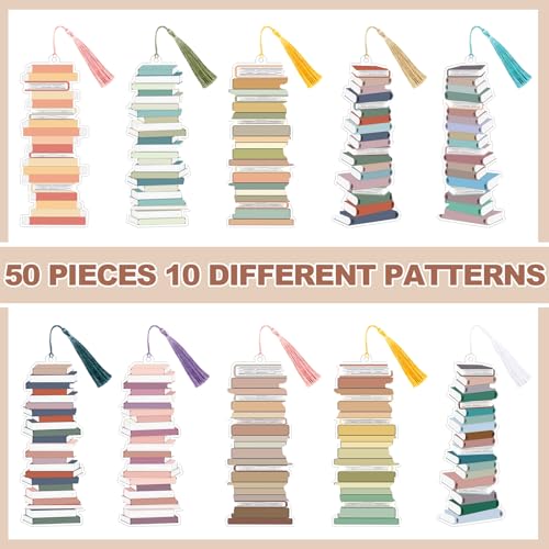Fuyoooo 50 Pcs Reading Tracker Bookmarks with Tassel, Bookshelf Design