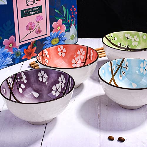 Porcelain Rice Bowl with Chopsticks Set of 4, 4.45'' Small Bowls - color: XH